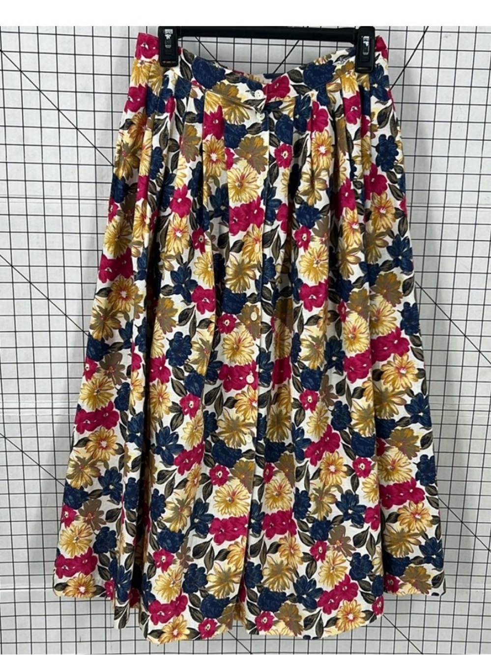 Dockers vintage 100% cotton floral print button front midi skirts/pocket 10